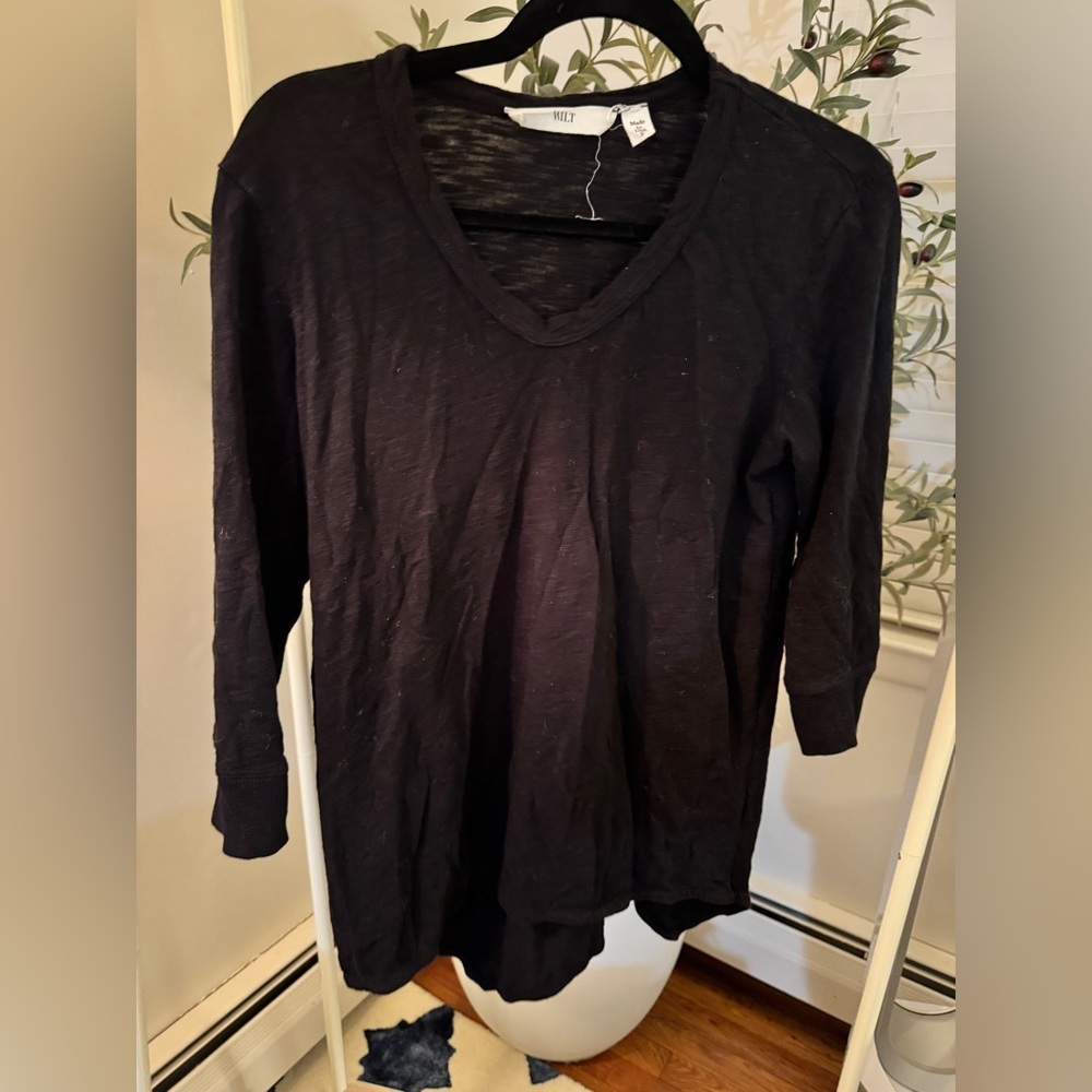 Wilt 100% Cotton Women's Black V-Neck Top
